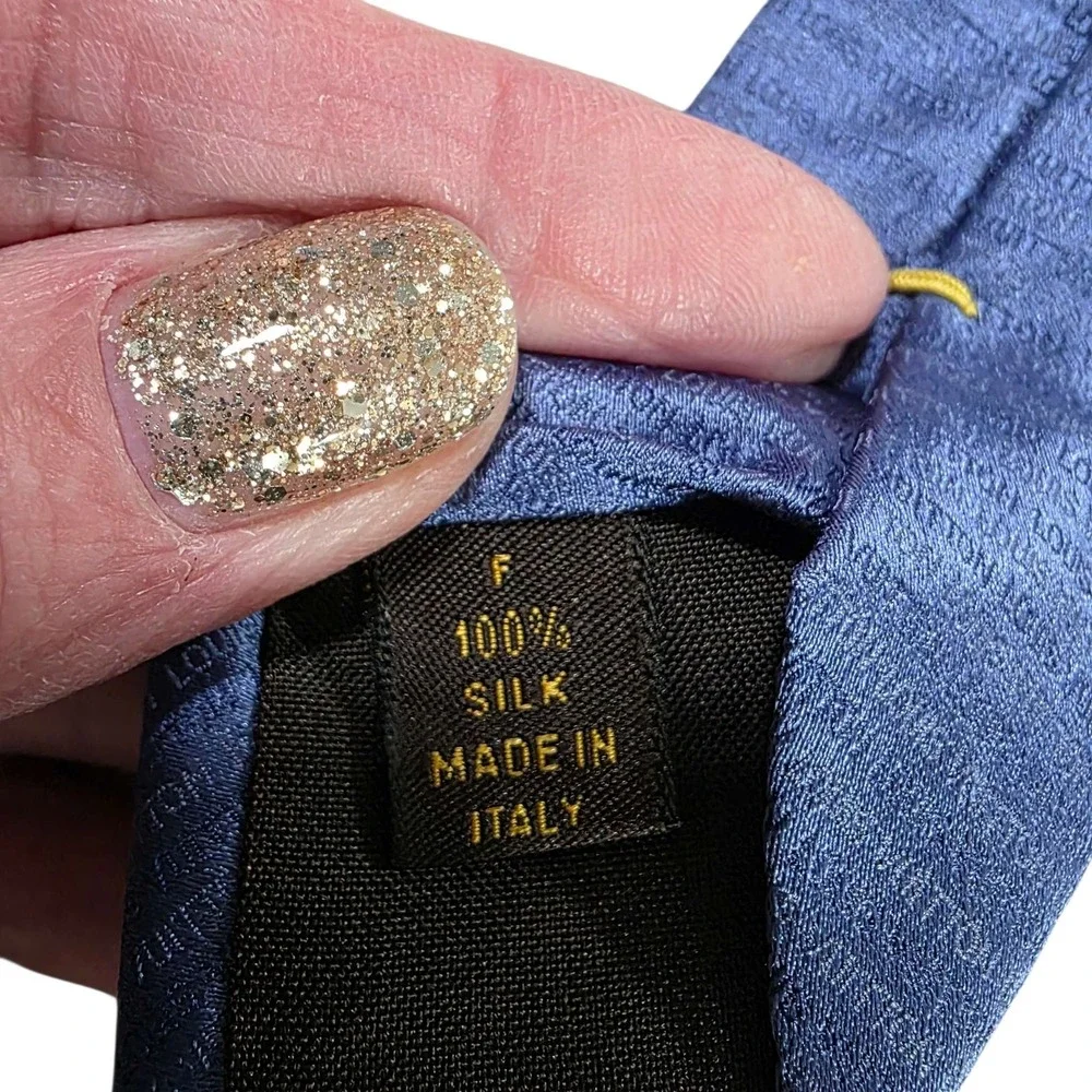 LOUIS‎ VUITTON Blue Silk Monogram Logo Mens Tie Luxury Designer Business Suit
